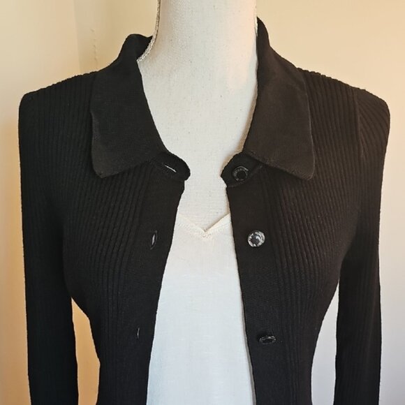 White House Black Market Black Ribbed Cardigan - Picture 2 of 6